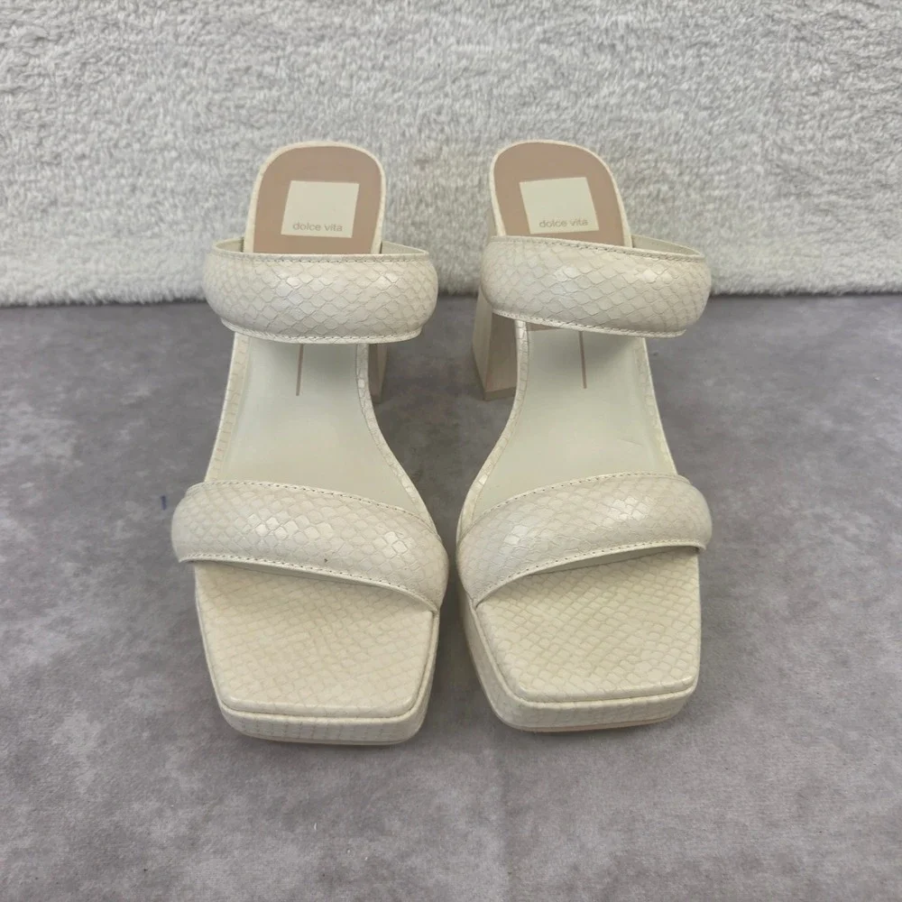 Dolce Vita Atlas Strappy City Sandals Ivory Embossed Snakeskin Block Heel 9.5